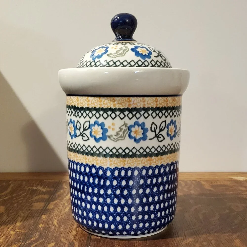 Ceramika Artystyczna Handpainted Polish Pottery Canister Jar with Lid